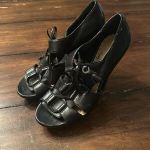 Coach Tie Up Black Heels